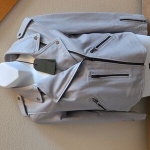 AlLSAINTS Fern Biker Costal Blue 100% Sheep Leather Jacket